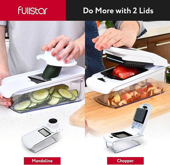 Fullstar Vegetable Chopper and Spiralizer - Food Chopper with Container, Fruit Slicer, Kitchen Gadgets & Accessories, Home Essentials (All in 1, White)